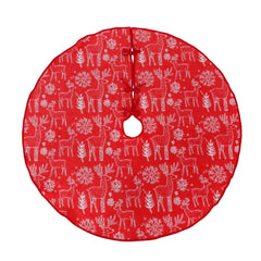 Salcar Beidseitig bestickte Weihnachtsbaumdecke in Rot und Weiß – Doppelseitiger Christbaumrock mit Rentier- & Schneeflockenmotiv