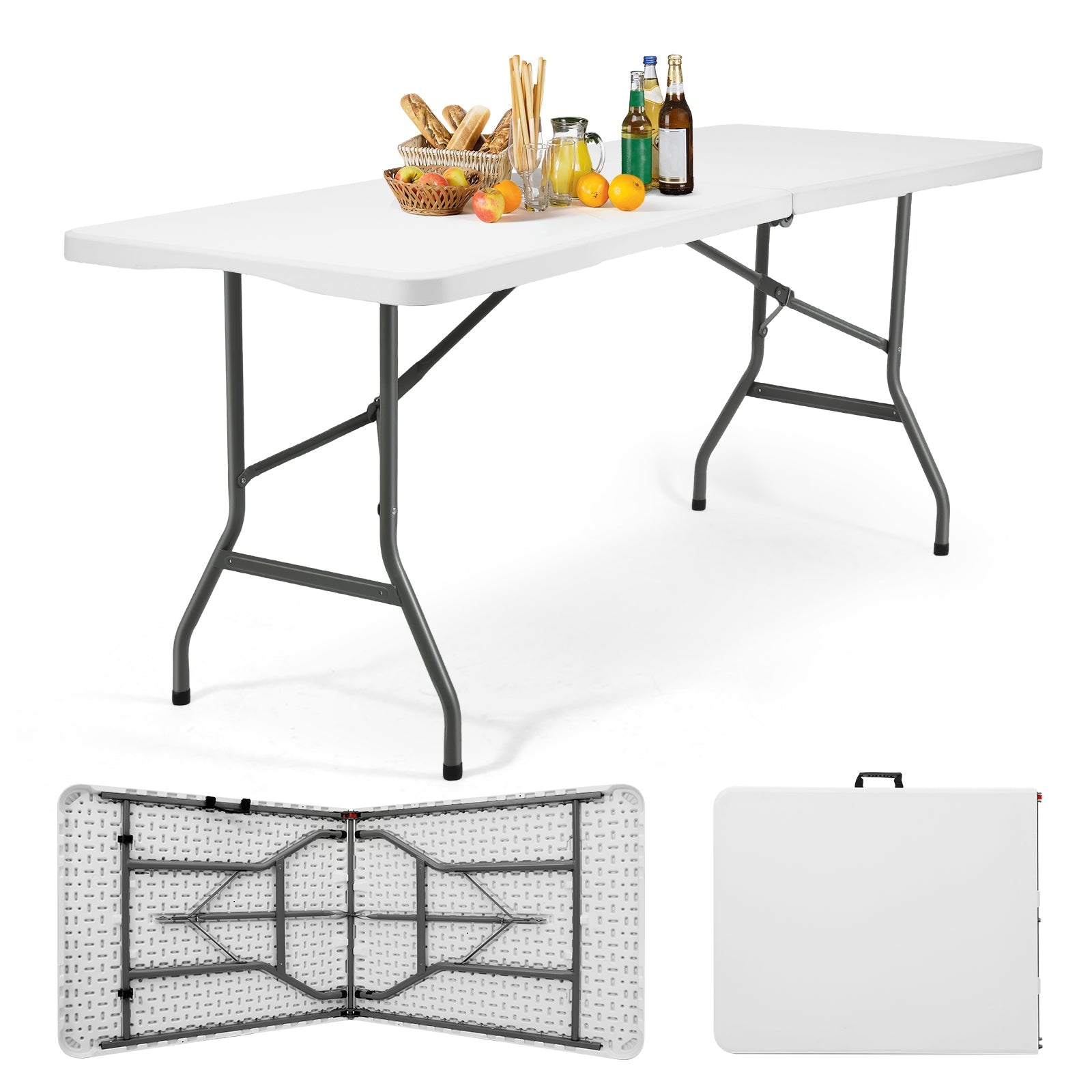 Sekey Klapptisch 152x70x74 cm – Robuster Buffettisch aus Kunststoff, tragbar mit Griff, wetterfest & faltbar – Campingtisch, Partytisch, Gartentisch für 4 Personen Sekey