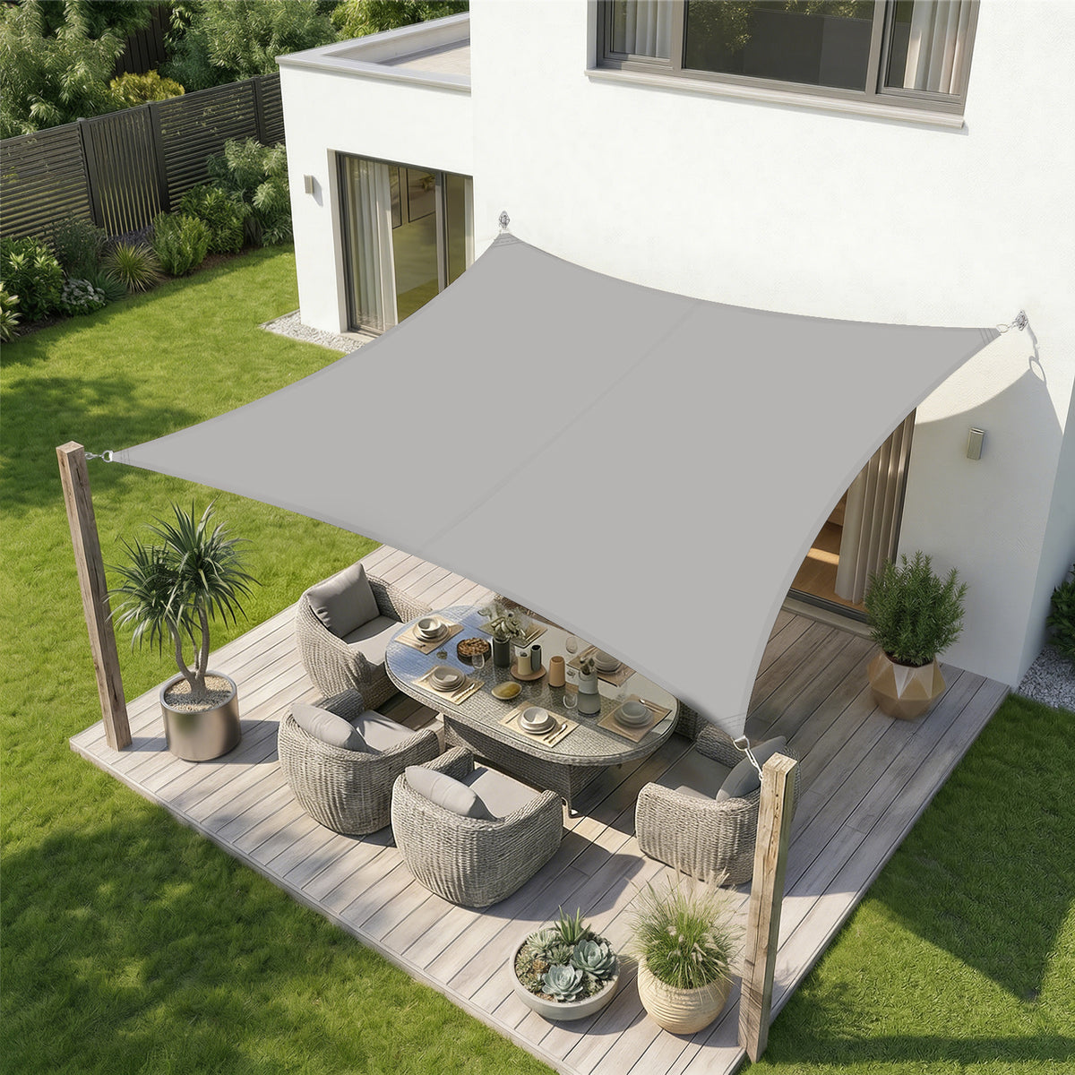 Sekey Sonnensegel Rechteckig – Hellgrau, Wasserdicht, 160 g/m² PES, Mit Naht & Reißfest, 95% UV-Schutz, Wetterfest für Balkon, Terrasse & Garten