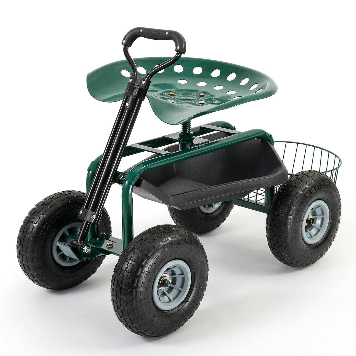 Sekey Gartenrollsitz bis 180 kg – 360° drehbarer Gartensitz mit Luftreifen Ø 25,5 cm, ergonomischer Rollsitz mit Ablage für Garten & Gewächshaus