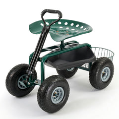 Sekey Gartenrollsitz bis 180 kg – 360° drehbarer Gartensitz mit Luftreifen Ø 25,5 cm, ergonomischer Rollsitz mit Ablage für Garten & Gewächshaus