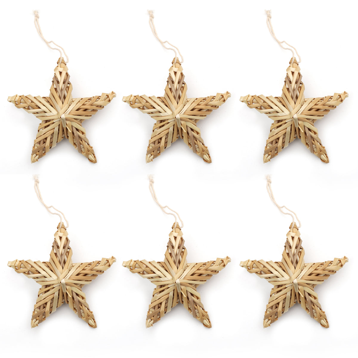 SALCAR Set of 6 Handmade Straw Stars – Natural Christmas Tree Decorations Made of Straw, Five-Pointed Stars for Christmas Tree &amp; Advent Decoration