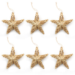 SALCAR Set of 6 Handmade Straw Stars – Natural Christmas Tree Decorations Made of Straw, Five-Pointed Stars for Christmas Tree &amp; Advent Decoration