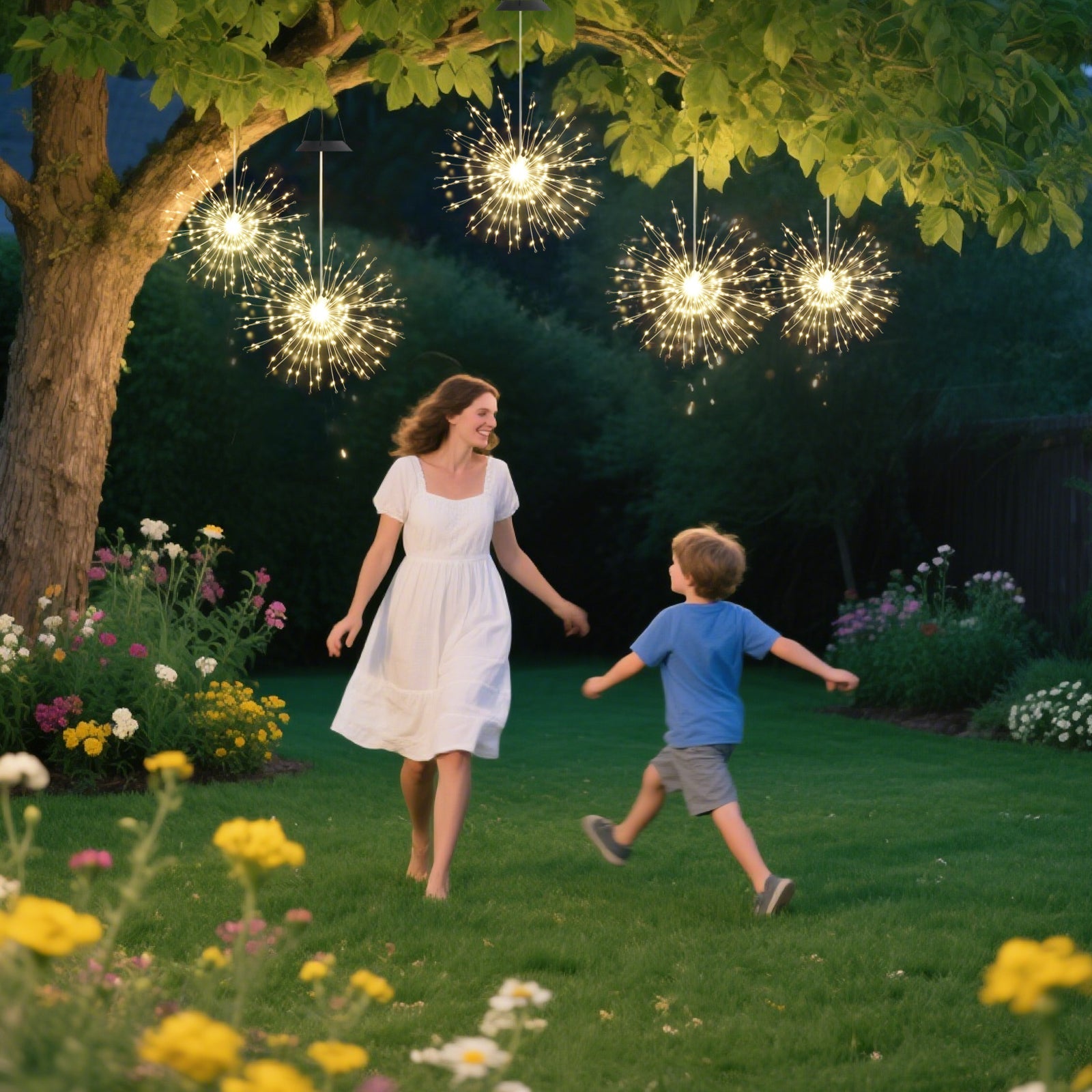 Salcar Solar LED Feuerwerkslichter warmweiß – 90 LEDs, IP44 wasserdicht, mit Haken, Automatik & Blinkmodus, 50 cm Deko für Garten, Balkon & Weihnachten SEKEYMALL