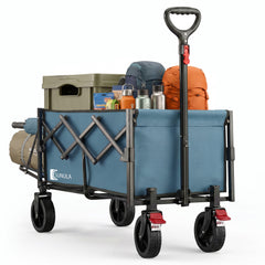 Sunula Bollerwagen faltbar mit klappbarer Heckklappe – 80 L + 35 L Handwagen mit erweiterbarer Ladefläche, 100 kg belastbar, leichter Faltbollerwagen mit Bremsen & 360°-Rädern