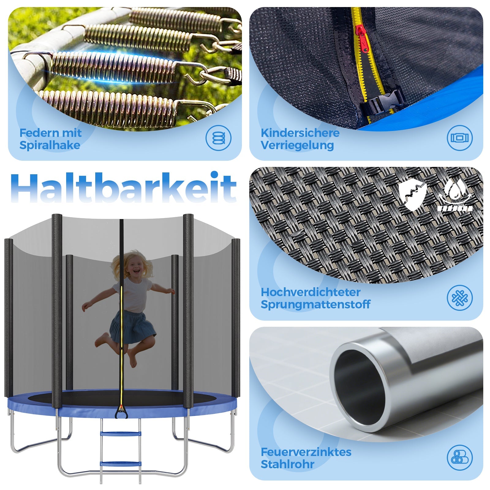 Sekey Trampolin Ø 244 cm für Garten – TÜV/GS-zertifiziertes Outdoor Trampolin mit Sicherheitsnetz, W-Beinen & Leiter – Wetterfest & stabil für Kinder ab 3 Jahren Sekey