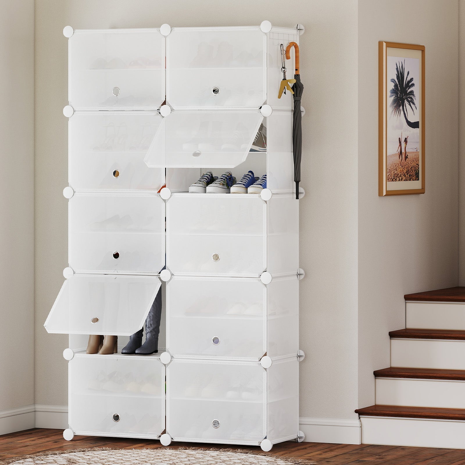 Sekey Weiß Schuhschrank mit 6/8/10 Fächern – Großes modulares Schuhregal für bis zu 24 Paar Schuhe Sekey