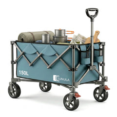 Sunula Faltbarer Bollerwagen 120 kg – 150L Handwagen mit Geländerädern, Bremsen & Einhandgriff, 3024