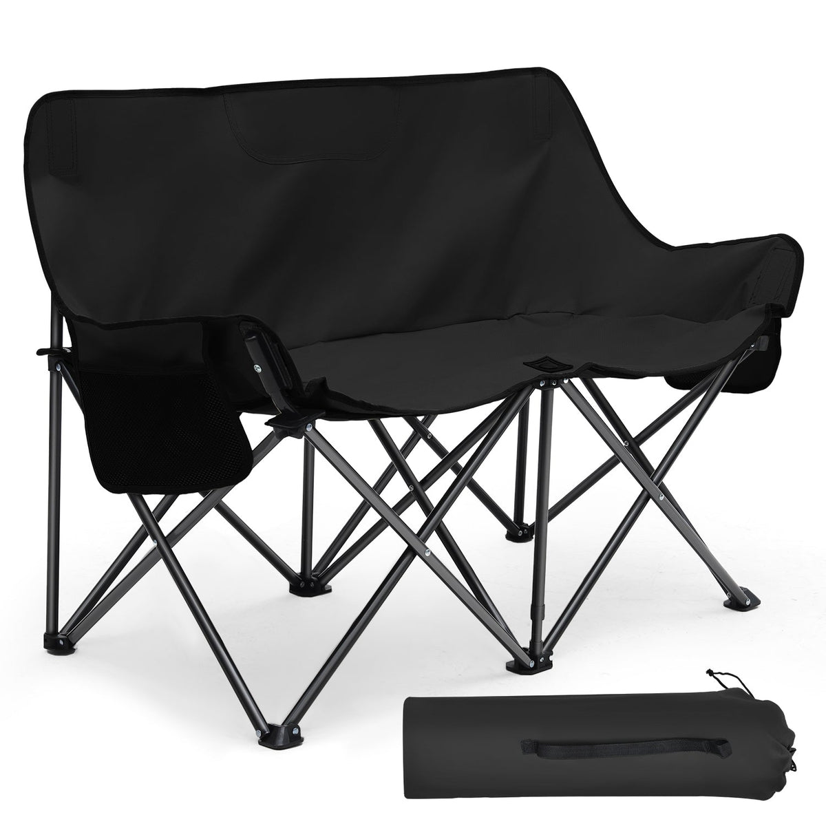 Sunula Faltbarer Campingsofa für 2 Personen, Tragbarer Campingstuhl bis 150 kg, Mit Armlehne und Tragetasche, Outdoor-Faltstuhl, Ideal für Picknick, Camping, Garten, Balkon, Angeln Sekey