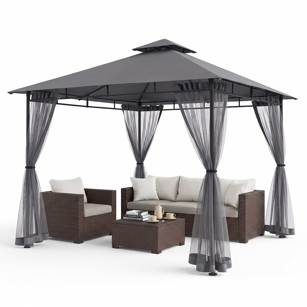 Sekey Pavillon 3x3m Wasserdicht Stabil Winterfest mit 4 Moskitonetzen – Gartenpavillon mit UV-Schutz 50+, Metallrahmen, Partyzelt für Garten, Terrasse, Hof, Events & Camping