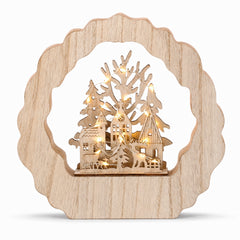 Salcar LED Schwibbogen aus Holz, 3D Weihnachtsdeko mit Weihnachtsdorf, 20 warmweiße LEDs, batteriebetriebener Lichterbogen für Fensterbank, Regal & Sideboard
