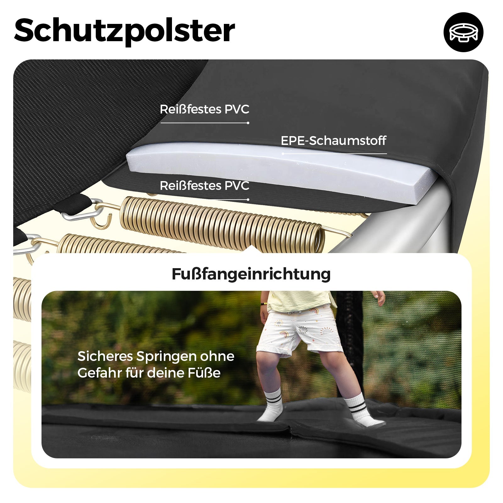 Sekey Trampolin Ø 305 cm für den Garten – TÜV/GS-zertifiziertes Outdoor Trampolin mit Sicherheitsnetz, W-Beinen & Leiter – bis 150 kg belastbar, wetterfest & kindersicher Sekey