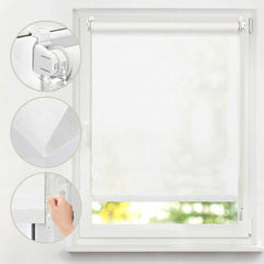Sekey Klemmfix Seitenzugrollo in Leinenoptik Weiß – Lichtdurchlässiges Rollo ohne Bohren mit Klemmträgern & Schraubmontage, Uni Fensterrollo aus Papier-Polyester-Stoff