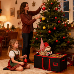 Salcar Schwarze Aufbewahrungsbox für 128 Weihnachtskugeln Faltbare Christbaumkugel-Box 64,8×32,3×34,2 cm mit 128 Fächern, Tragegriffen & Doppelreißverschluss