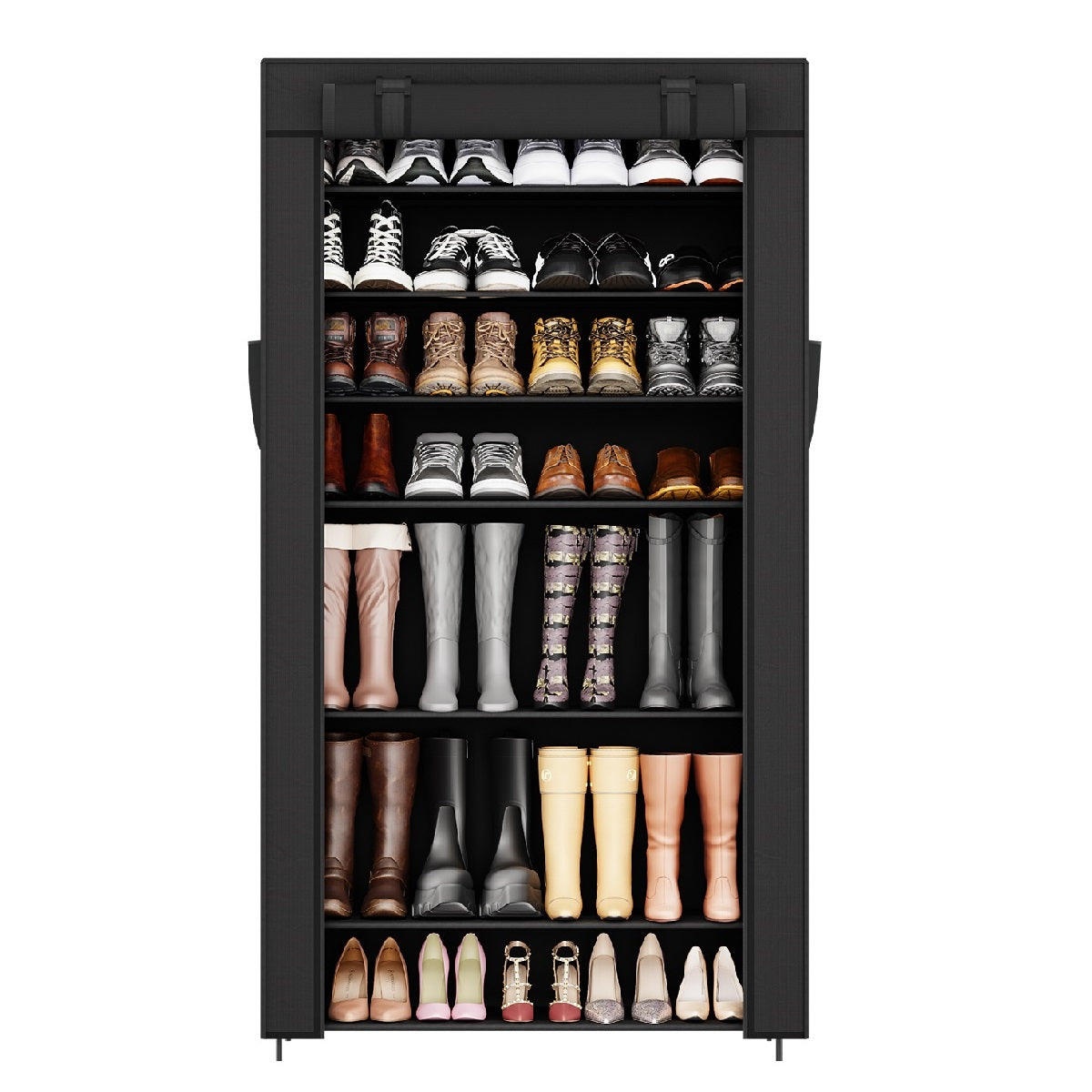 Sekey Schuhschrank mit 9 Ebenen – Multifunktionales Schuhregal mit Staubschutz, 2 Größen wählbar (58 oder 85 cm Breite), anpassbare Ablagen, einfache Montage, Schwarz Sekey