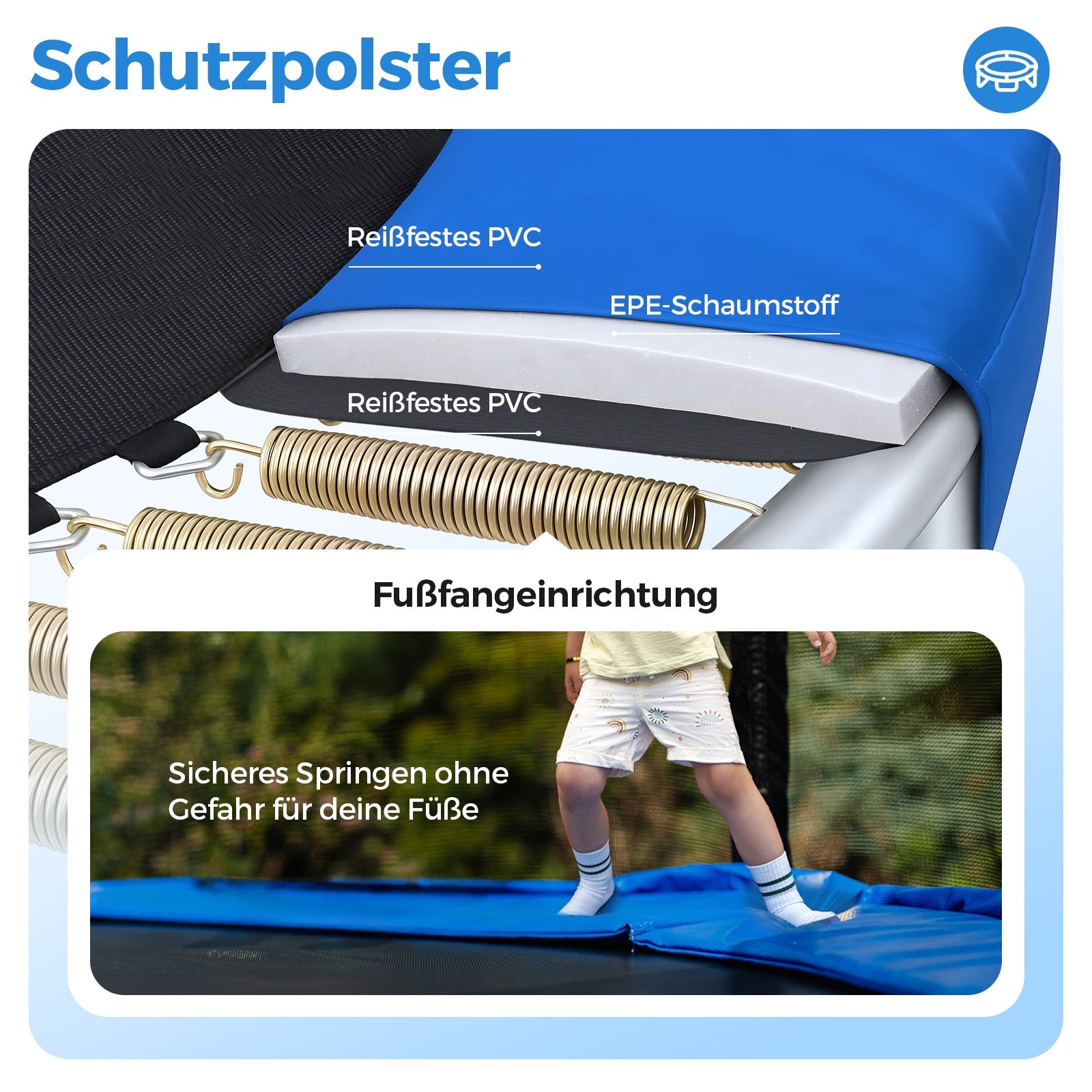 Sekey Trampolin Ø 244 cm für Garten – TÜV/GS-zertifiziertes Outdoor Trampolin mit Sicherheitsnetz, W-Beinen & Leiter – Wetterfest & stabil für Kinder ab 3 Jahren Sekey