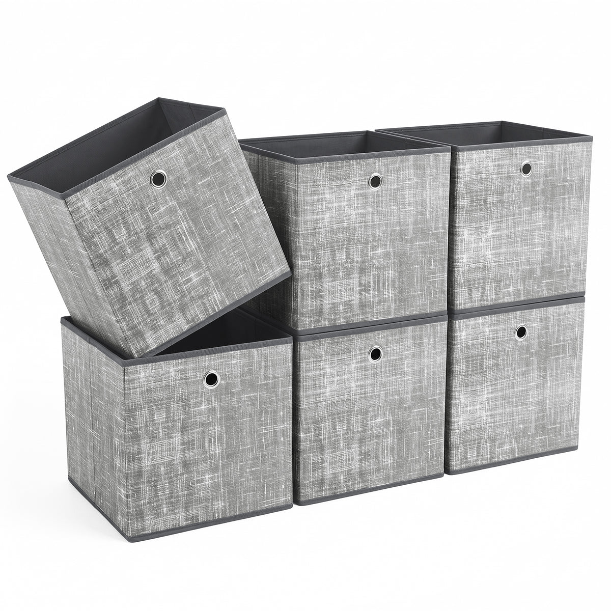 Sekey Aufbewahrungsboxen 6er Set 33 × 33 × 33 cm – Faltbare Stoffboxen mit Grifföse, stabile Ordnungsboxen für Kallax-Regale, Hellgrau
