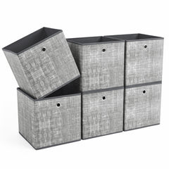Sekey Aufbewahrungsboxen 6er Set 33 × 33 × 33 cm – Faltbare Stoffboxen mit Grifföse, stabile Ordnungsboxen für Kallax-Regale, Hellgrau