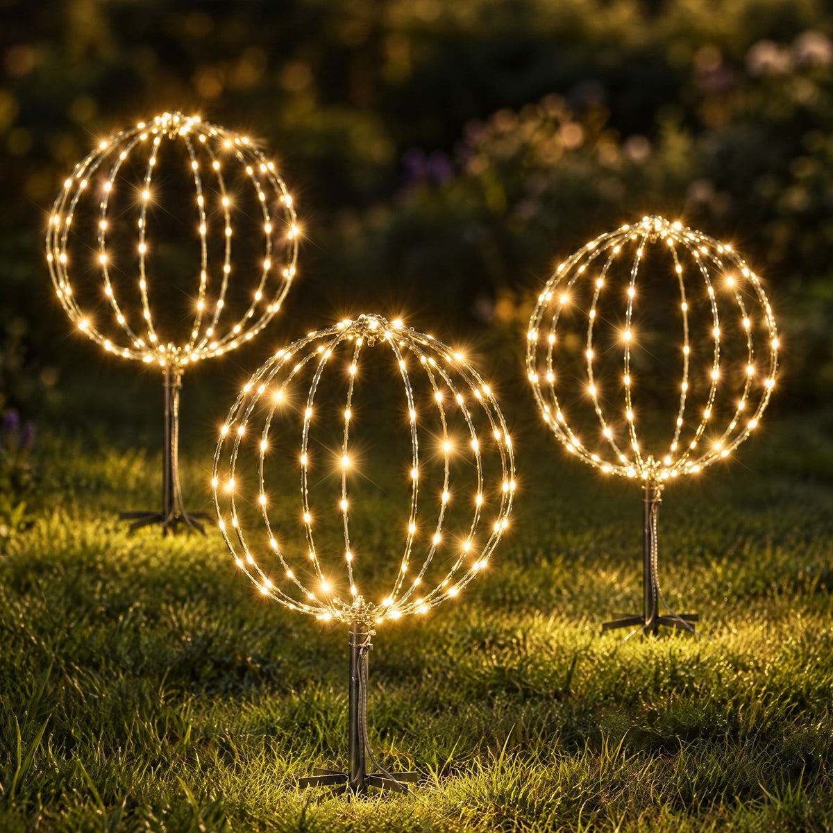 Salcar LED Kugelleuchten Garten Außen 30 cm – 3er Set Metall Leuchtkugeln mit Timer und 8 Lichtmodi