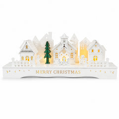 Salcar LED Schwibbogen aus Holz, 3D Weihnachtsdorf mit Kapelle, Häusern & Tannen, 10 warmweiße LEDs, Timer 6/18 Std., batteriebetriebene Weihnachtsdeko