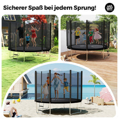 Sekey Trampolin Ø 366 cm für Garten – TÜV/GS-zertifiziertes Outdoor Trampolin mit Sicherheitsnetz, W-Beinen & Leiter – wetterfest & kindersicher, bis 150 kg belastbar Sekey