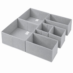 Sekey Aufbewahrungsboxen Set 6er Set aus Vliesstoff – Faltbare Stoffboxen Organizer für Schubladen & Regale, Hellgrau, Größenmix S für Kleidung, Unterwäsche & Accessoires