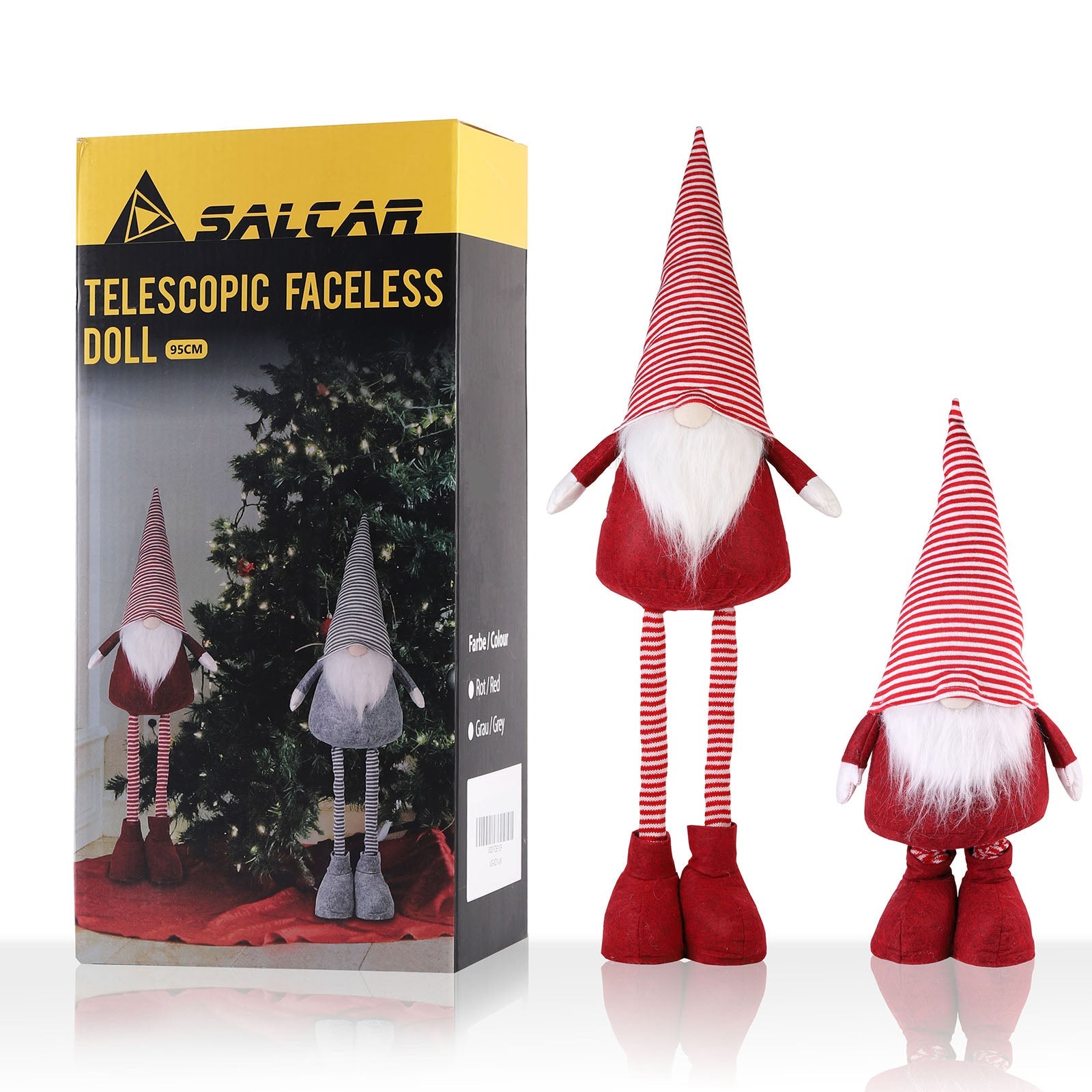Salcar Weihnachtsdeko Wichtel XL – Großer Deko-Gnom aus Filz, höhenverstellbar von 60–92 cm, Teleskopbeine, perfektes Geschenk zu Weihnachten & Thanksgiving – Rot Salcar