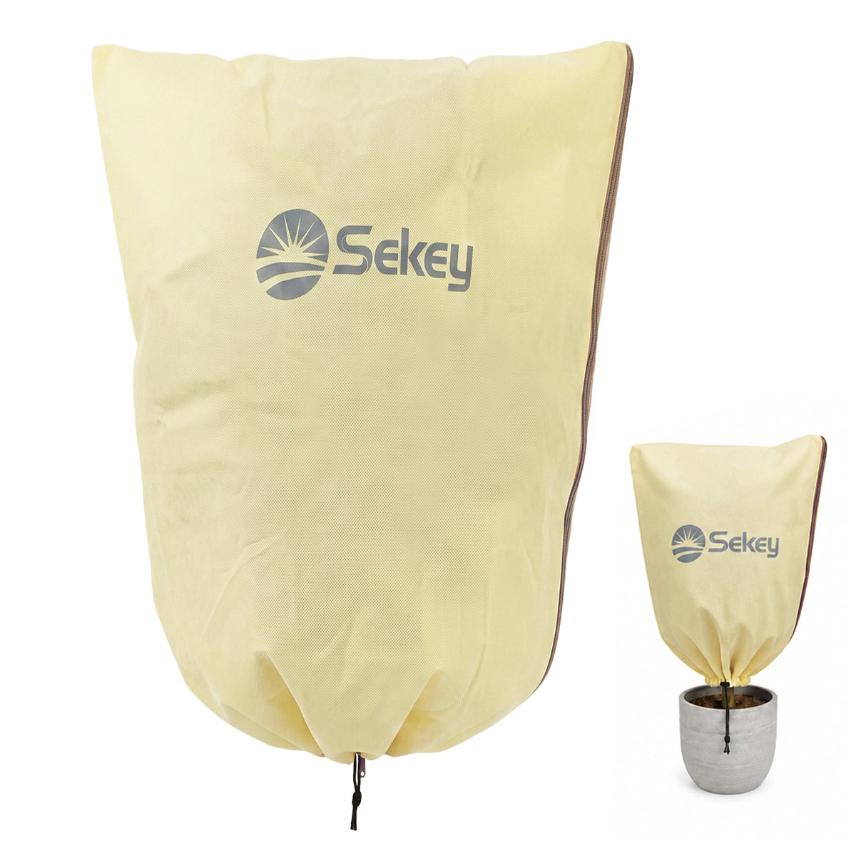 Sekey Winterschutzhauben für Pflanzen mit Reißverschluss & Zugband – Frostschutz aus 80 g/m² Vlies, 5 Größen, Beige, Grau & Weiß, 3er-Set