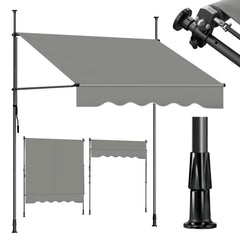 Sekey Klemmmarkise ohne Bohren Grau (150–350 cm Breite), 130 cm Ausfall, 0–90° verstellbar, wasserdicht & UV-Schutz (UPF 50+), Balkon Markise mit Handkurbel für Balkon, Terrasse & Garten