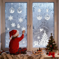 Salcar Fensterbild Weihnachten – Selbstklebende Fensteraufkleber für Winterdeko, Beidseitig sichtbar, Wiederverwendbar – Tannenbäume, Schneeflocken & Rentiere