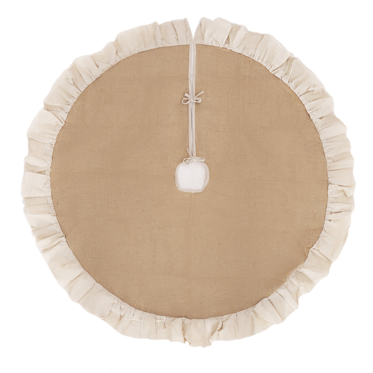 SALCAR Round Linen Christmas Tree Skirt with Ruffled Edge – High-quality Christmas tree skirt for a clean home and festive Christmas decoration