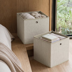 Sekey Aufbewahrungsboxen 6er Set 33 × 33 × 33 cm – Faltbare Stoffboxen mit Grifföse, stabile Ordnungsboxen für Kallax-Regale, Beige