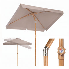 Sekey Sonnenschirm Balkon 200x125 cm rechteckig in Holzoptik – höhenverstellbar, neigbar mit Aluminium-Drehgelenk, UV50+ Polyester, Push-Up-System für Balkon, Terrasse & Garten
