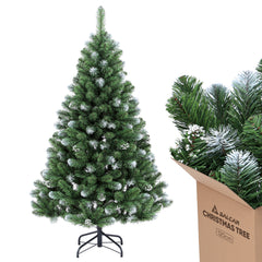 Salcar Künstlicher Weihnachtsbaum mit Schnee – 120/150/180/210 cm Christbaum, täuschend echt, mit Metallständer, PVC Tannenbaum für Innen & Außen