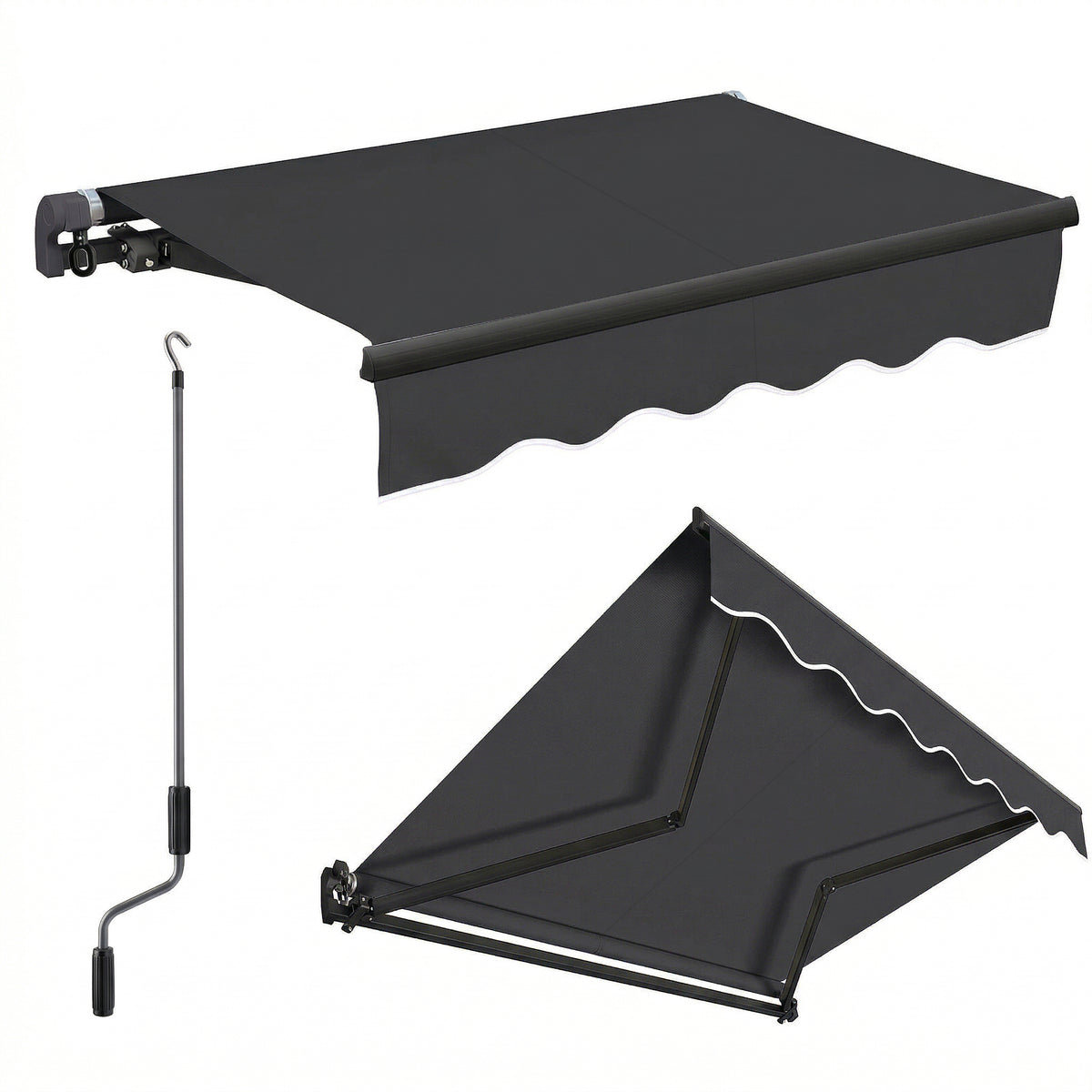 Sekey Gelenkarmmarkise 250x200 cm mit Handkurbel – 0–53° stufenlos neigbar, Doppel-Stahlseilzug, 280g/m² wasserdichtes Polyester, UV50+ Sonnenschutz für Balkon, Terrasse & Garten