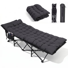 Sekey Feldbett Campingbett Klappbar 190 × 71 × 35 cm – Campingliege mit 7 cm Matratze, Klappbett bis 200 kg, Angelliege aus 1200D Oxford-Gewebe, Schwarz