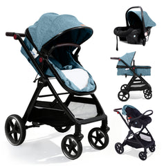 Sekey BW600 3-in-1 Kombi-Kinderwagen Reisesystem mit Babyschale, Liegewanne & Buggy, Moskitonetz, Regenschutz, Federung, 5-Punkt-Gurt, All-Wetter Travel System 0 Jahre