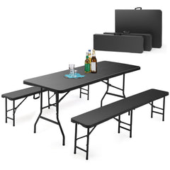 Sekey 3-tlg. Bierzeltgarnitur 180 cm – Klappbares Gartenmöbel-Set mit Tisch & 2 Bänken, Wetterfest & Tragbar für Garten, Balkon & Camping Sekey