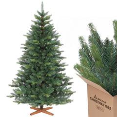 Salcar Künstlicher Weihnachtsbaum mit Holzständer, Premium PE+PVC Tannenbaum, Realistische & Dichte Optik, Einfacher Aufbau für Innenräume