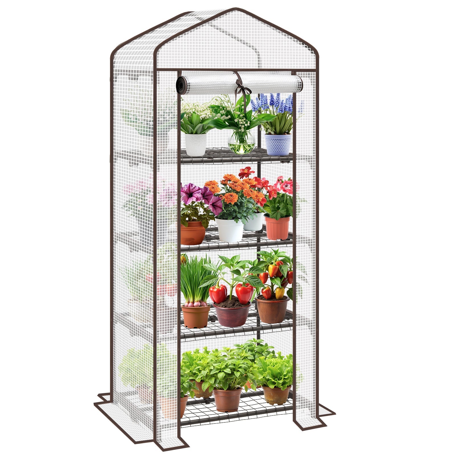 Sekey Mini-Gewächshaus für Tomaten mit 4 Ebenen Kompaktes Foliengewächshaus für Balkon & Garten, Stabil & Platzsparend (160×70×50 cm) Sekey