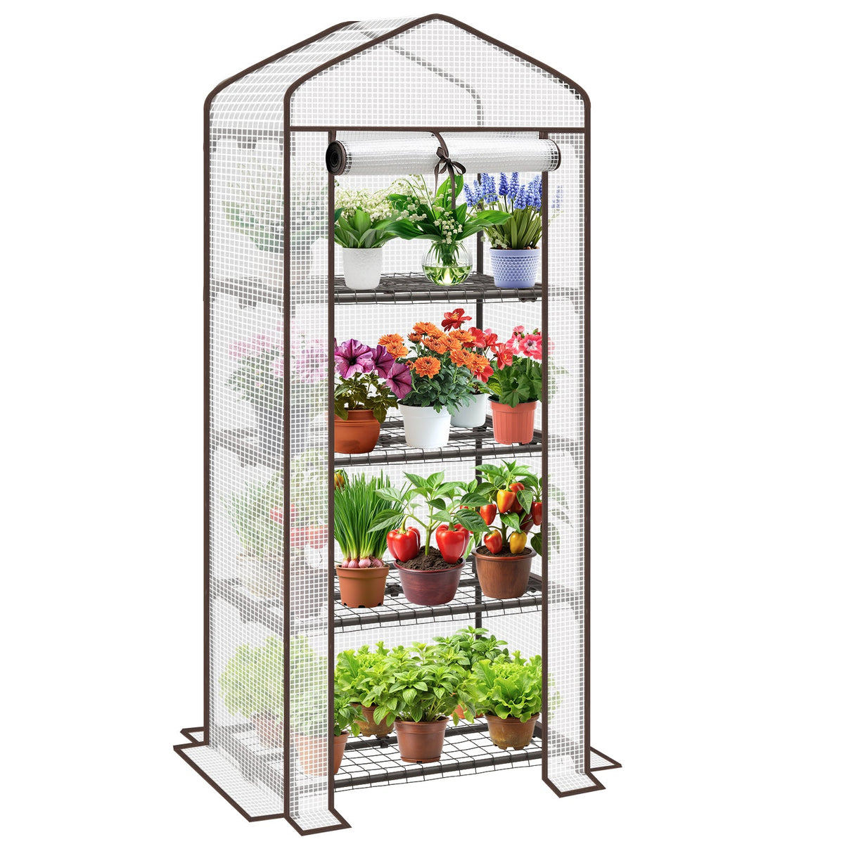 Sekey Mini-Gewächshaus für Tomaten mit 4 Ebenen Kompaktes Foliengewächshaus für Balkon & Garten, Stabil & Platzsparend (160×70×50 cm) Sekey