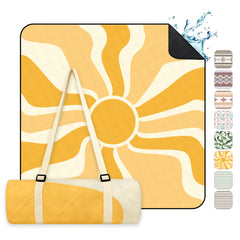 Sekey Picknickdecke Wasserdicht – Sandfreie Stranddecke mit Sonnen-Motiv, Sonnenmuster, PEVA-Unterseite & Tragegurt für Picknick, Camping und Strand