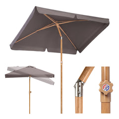 Sekey Sonnenschirm Balkon 200x125 cm rechteckig in Holzoptik – höhenverstellbar, neigbar mit Aluminium-Drehgelenk, UV50+ Polyester, Push-Up-System für Balkon, Terrasse & Garten