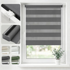 Salcar Doppelrollo Klemmfix Grau – Duo Rollo ohne Bohren für Fenster, Zebra Rollo mit Metallkern-Halterungen, Moderner Sicht- und Sonnenschutz