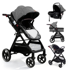 Sekey BW600 3-in-1 Kombi-Kinderwagen Reisesystem mit Babyschale, Liegewanne & Buggy, Moskitonetz, Regenschutz, Federung, 5-Punkt-Gurt, All-Wetter Travel System 0 Jahre