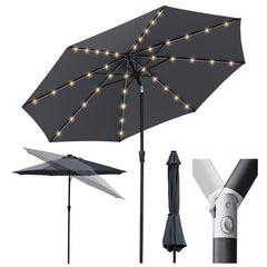 Sekey Solar-LED Sonnenschirm 300cm mit 40 LED, UV 50+, Alu-Sonnenschirm mit Kurbel Sekey