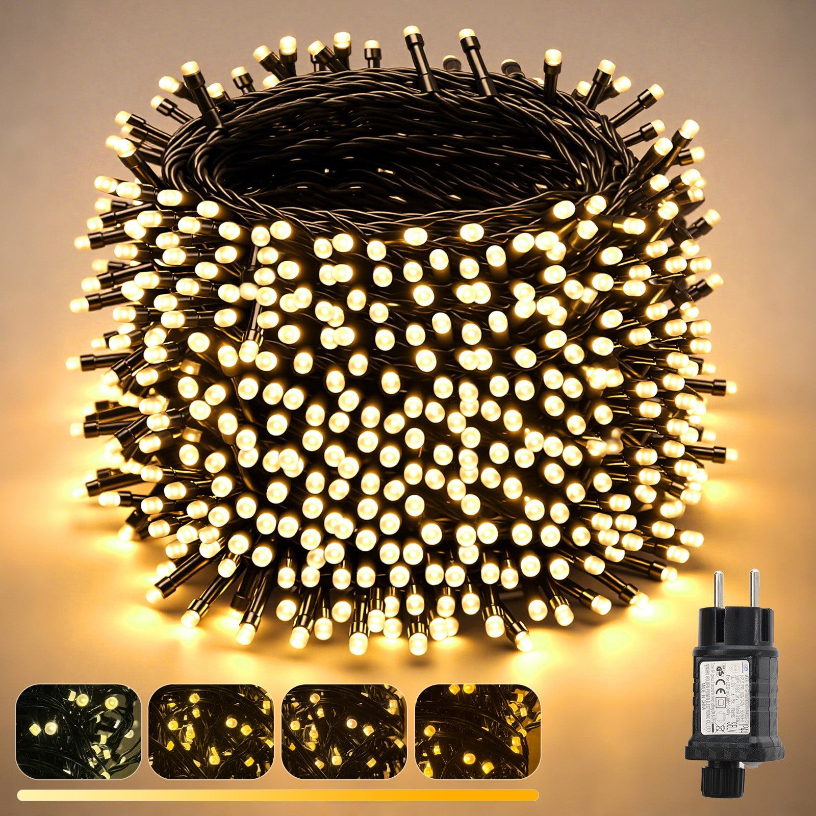 Salcar LED Lichterkette Außen – 10m/15m/20m, 150–300 LEDs, Wasserdicht, 9 Modi, Timer & Memory, Stufenlos dimmbar, 4 Farbtemperaturen (2800K–1800K), für Garten, Balkon, Party, Weihnachtsbaum Salcar