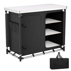 Sekey Campingschrank faltbar mit Tischplatte, Campingküche Outdoor 79 x 48 x 96 cm, Campingküche mit 6 Fächern, Aluminiumgestell, MDF-Arbeitsplatte, für Camping, Wohnmobil & Garten