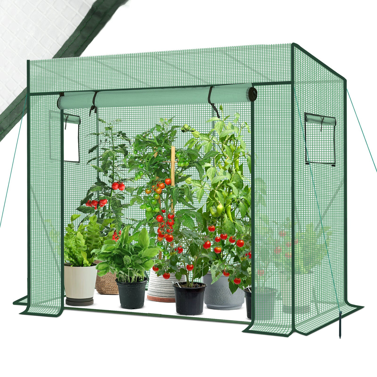 Sekey Tomatengewächshaus 200 x 170 x 77 cm Begehbares Folien-Gewächshaus für Balkon & Garten, stabil, winterfest & UV-beständig, Grün Sekey