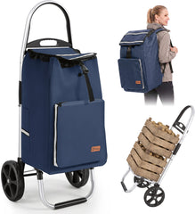 Sekey Einkaufstrolley klappbar 3-in-1 – Einkaufstrolley, Sackkarre & Rucksack mit Aluminiumrahmen, faltbarer Einkaufswagen mit PU-Rädern für Einkauf, Reisen & Alltag